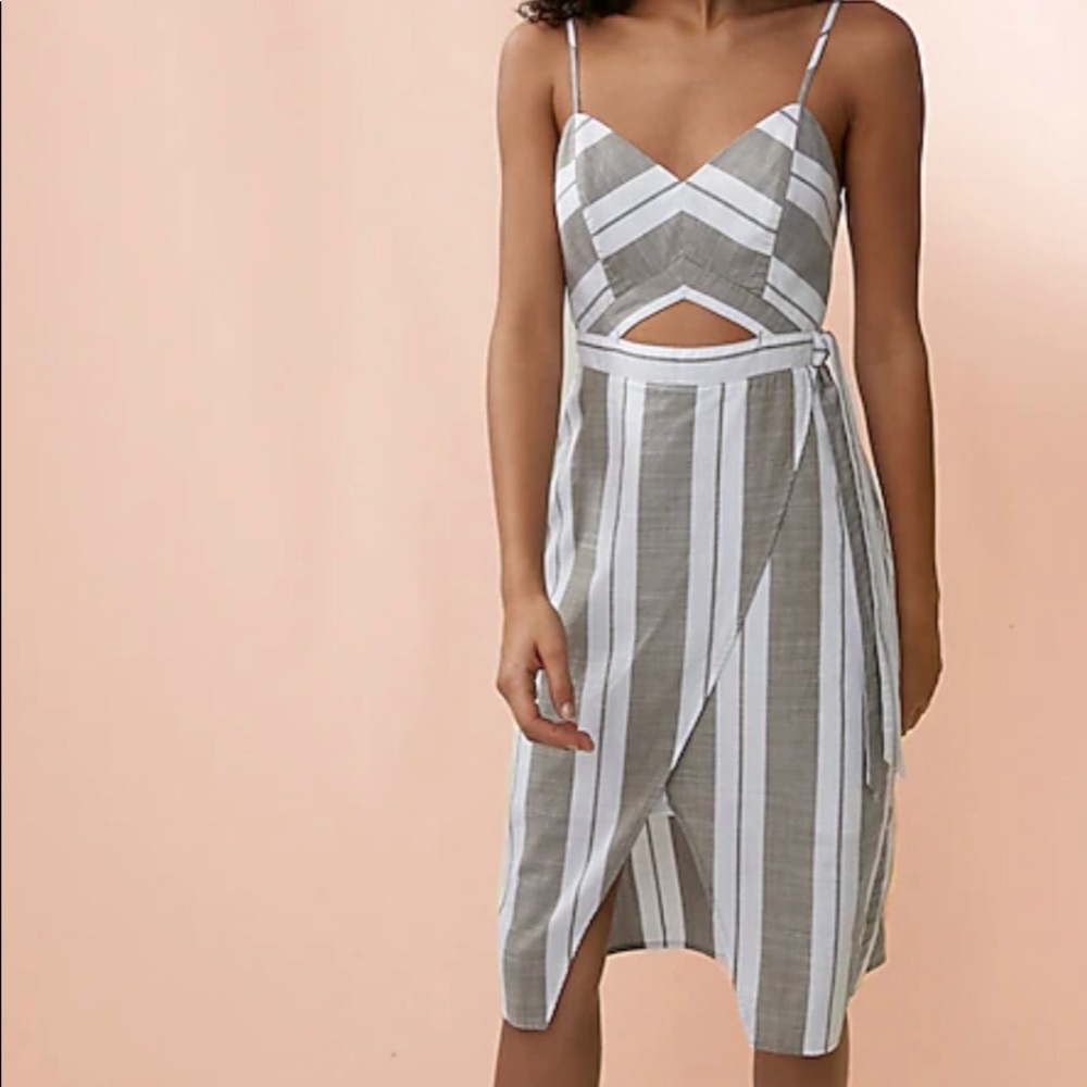 Express Striped Cut-Out Linen-Blend Midi Dress